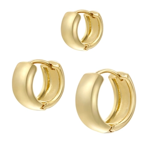 Three-piece set of polished 18K gold-plated hoop earrings in small to large sizes
