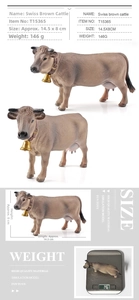 Vue détaillée de la taille et du poids d'une figurine réaliste de vache brune suisse
