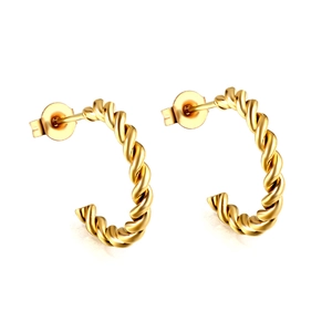 Chic twisted golden C-shaped hoop earrings with a textured geometric rope design