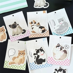 Detailed set of assorted cat shaped sticky memos with creative kitten illustrations