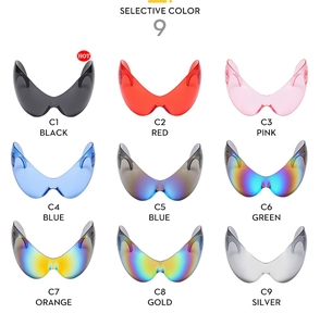 Matrix showing 9 color variants of Y2K futuristic wrap-around rimless sunglasses