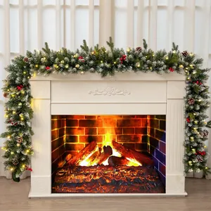 Christmas Garland Pre-lit LED Lights PVC PE Pine Needle Pine Cone Red Berry For Fireplace Stairs Decor Realistic Artificial