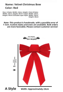 Size chart for handmade red velvet Christmas bows showing dimensions in centimeters
