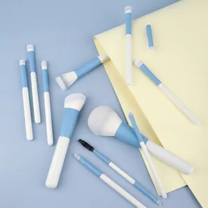 12pcs sky blue makeup brush set with soft gradient bristles and ivory white handles