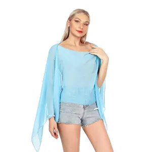 Lightweight sky blue chiffon shawl for women with soft breathable fabric for sun protection