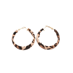 Golden hoop earrings with leopard print leather circle charms for women fashion