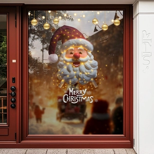 Christmas Window Sticker Santa Claus Static Cling PVC Double Sided Glass Door Decal Festival Decoration Shop Home