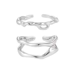 Minimalist S925 sterling silver hollow double layer open ring set for women