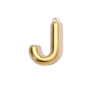 Pendentif lettre J dorée polie avec finition miroir brillante et design creux en 3D