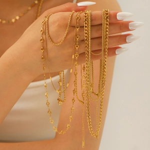 Elegant multi-layered gold stainless steel heart and cuban link necklaces for women
