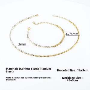 Detail of gold Cuban chain necklace set with square cubic zirconia and 18K plating