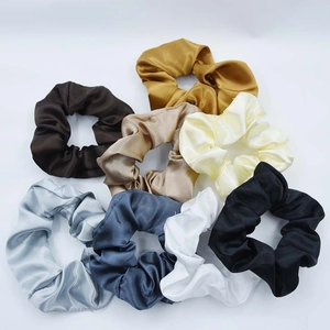 Set of 8 premium satin hair scrunchies in multiple elegant colors with silk gloss finish
