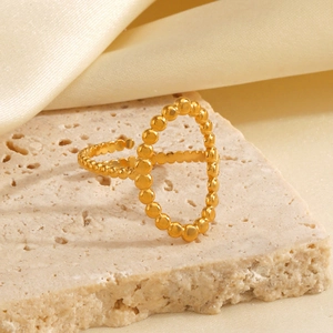 Anello in acciaio inossidabile placcato oro 18K con design ovale e fascia a perline