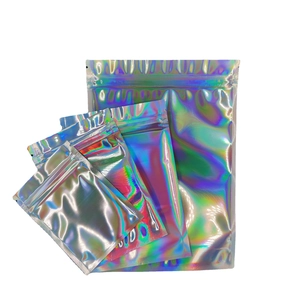 Holographic resealable packaging bags in four sizes with rainbow metallic finish