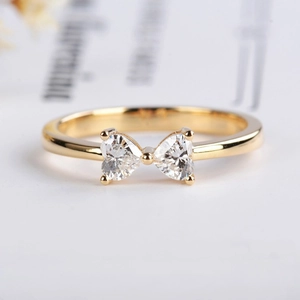 Bow Ring 925 Sterling Silver Heart Zircon Dainty Gold Plated Minimalist Elegant Jewelry For Women