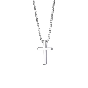 Polished silver cross pendant necklace with box chain for women, minimalist jewelry style