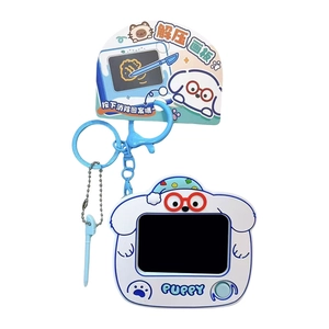 Cute cartoon dog-shaped mini LCD drawing board keychain with blue stylus for kids