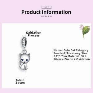 Detailed size specifications for the 925 silver cat pendant with blue zircon eyes