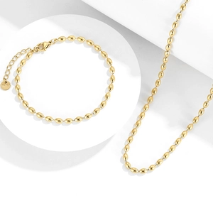 Oval Bead Necklace Bracelet Stainless Steel Jewelry Hip Hop Minimalist Streetwear For Women Men