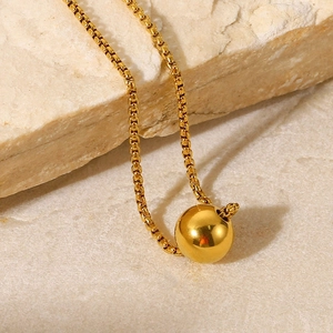 Minimalist 18K gold plated stainless steel ball pendant necklace on box chain design
