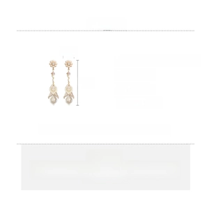 Detailed size specifications and material attributes for long zircon pearl drop earrings