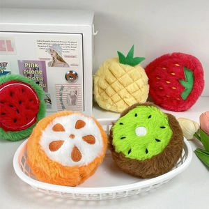 Cute plush fruit coin purses featuring watermelon and strawberry with soft embroidery