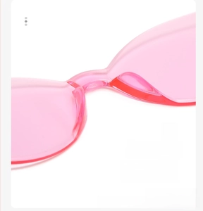 Detail of pink transparent cat eye sunglasses showing soft skin-friendly rubber nose pads