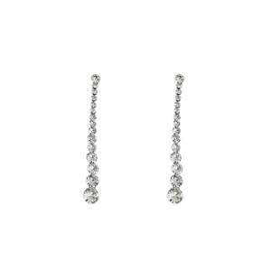 Elegant long silver tassel earrings with gradient cubic zirconia crystals for evening wear