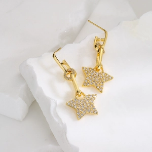 18K gold plated geometric star drop earrings with micro-set zircon on a stone