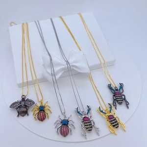 Insekt Anhänger Halskette Kupfer Mit Zirkon Straß Bunte Biene Spinne Käfer Schmuck Für Frauen Mode