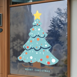 Blue Christmas Tree Window Clings Static Cling PVC Glue Free Removable Double Sided Cartoon Holiday Glass Door Stickers