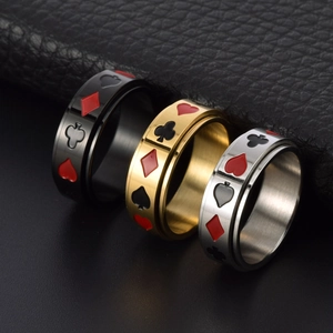 Bague rotative poker en acier inoxydable pour homme en finitions noir, or et argent