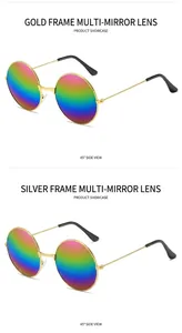 Detailansicht der Vintage-Rundsonnenbrille mit Gold- und Silberrahmen und Regenbogengläsern