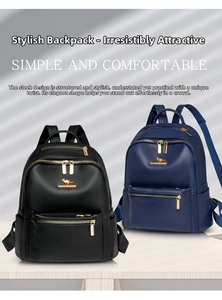 Detail of two vintage large backpacks in black and navy with leather texture and kangaroo logo