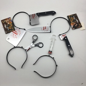 Halloween Headband Scary Bloody Knife Syringe Saw Cleaver Axe Headwear Horror Cosplay Party Prank Prop Plastic