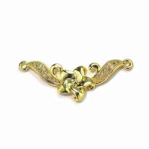 18K gold plated copper leaf pendant with micro-set zircon and crystal floral accents