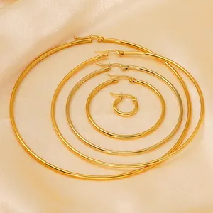 Hoop Earrings Stainless Steel 18K Gold Plated Circular High Polish Minimalist Lightweight Fashion Jewelry For Women