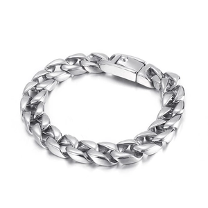 Pulsera de cadena cubana para hombre en acero inoxidable plateado con bordes vintage