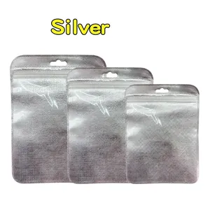 Silver metallic zip-lock bags with hang holes in three sizes for jewelry and small parts