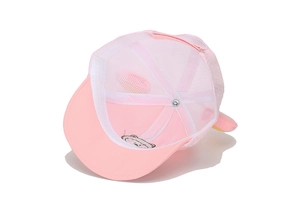 Detail view of pink baby mesh baseball cap showing interior lining and mesh structure