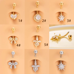 Stainless Steel Zirconia Navel Ring Butterfly Heart Star Shape Belly Button Piercing Jewelry For Women Gold Silver Plated