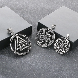 Viking Nordic Mythology Pendant Necklace Stainless Steel Retro Valknut Celtic Knot Slavic Sun Wheel For Men