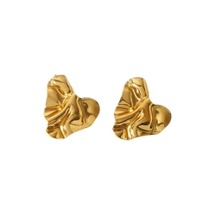 Minimalist 18K gold plated stainless steel heart earrings with textured crumpled surface