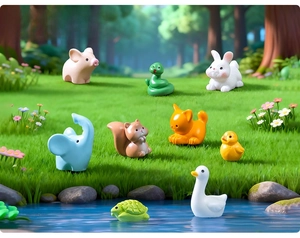 Detailed set of nine colorful resin animal figurines for miniature fairy garden decor
