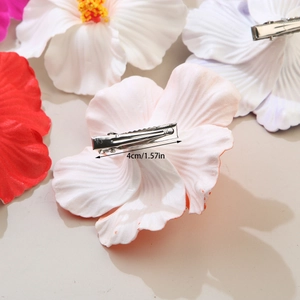 Hibiscus flower hair clips in various colors with 4cm metal alligator clip detail