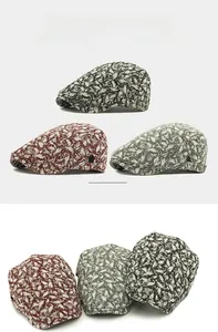Detailed view of jacquard pattern and adjustable metal buckle on three ethnic beret hats