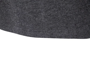 Detailed macro view of dark grey knit fabric hem with reinforced double-stitch sewing