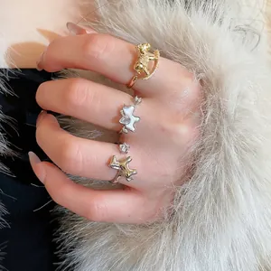Star and animal shaped adjustable zircon rings for women with elegant luxury style