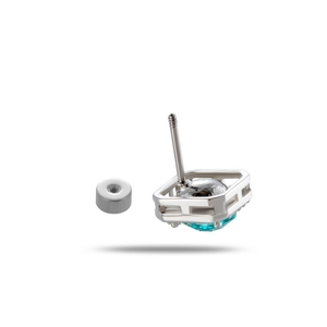 Silver square blue gemstone stud earring with screw back closure on white background
