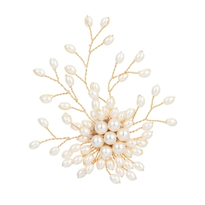 Elegant vintage pearl tree brooch with gold wires in a handmade floral shape for suits